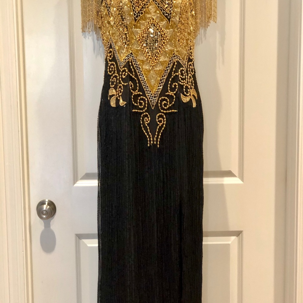 Black and Gold Beaded Prom/Ball Maxi Dress - Picture 2 of 8